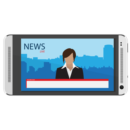 News app on smartphone screen. Breaking news. TV News with woman newsreader or journalist concept backgroundのイラスト素材