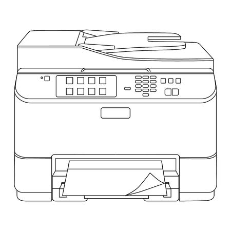 Vector illustration realistic printer and scanner outline drawing. Printer line icon.のイラスト素材