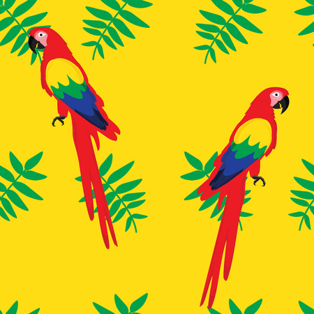 Vector illustration beautiful seamless  floral summer pattern background with parrots. For wallpapers, web page backgrounds, surface textures, textile. Tropical, exotic birdsのイラスト素材