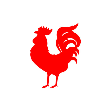 Rooster icon. Cock logo. Red fire rooster as symbol of new year 2017 in Chinese calendar. Design element for new year 2017 greeting cards, flyersのイラスト素材