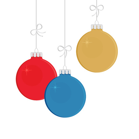 Vector illustration hanging decorative Christmas balls with ribbon and bow. Christmas, New year cardのイラスト素材