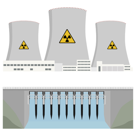 industrial hydro power plant and factory.のイラスト素材