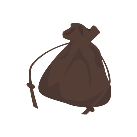 Raster illustration medieval purse, bag for gold. Brown leather bag iconの写真素材
