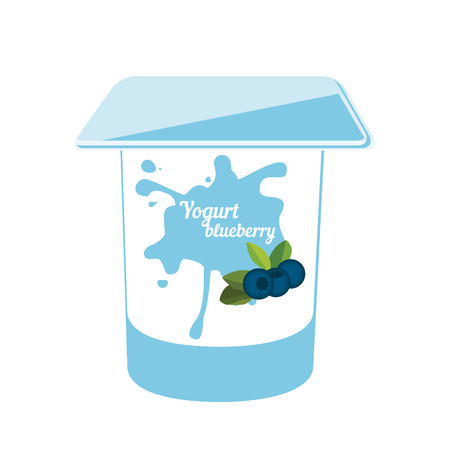 Raster illustration plastic container for yogurt. Yogurt dessert, yogurt container. Blueberry yogurtの写真素材