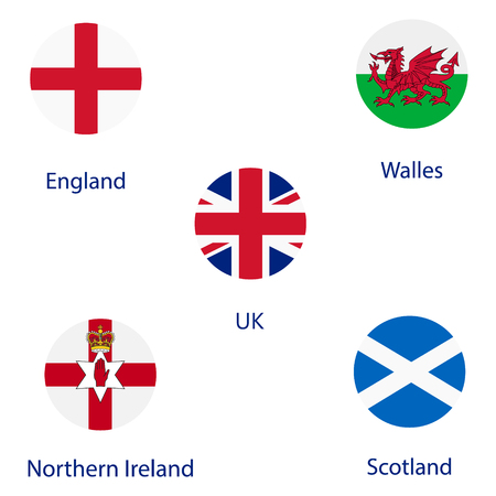 Vector illustration round flags of UK, England, Scotland, Wales and Northern Ireland.のイラスト素材