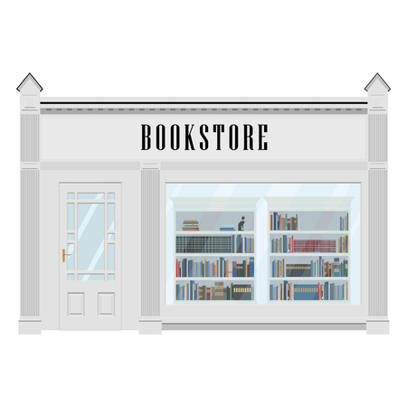 Vector illustration bookstore facade. Books, science, knowledge. Shop building flat icon.のイラスト素材