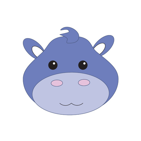 Raster illustration cute baby hippo face icon. Cartoon african animal hippopotamus headの写真素材