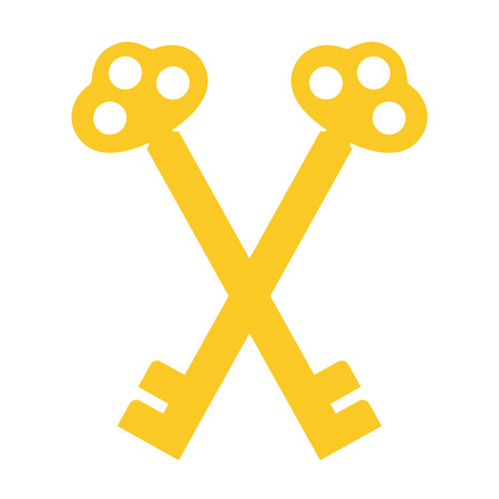 Raster illustration golden, vintage crossed keys silhouettes isolated on white backgroundの写真素材