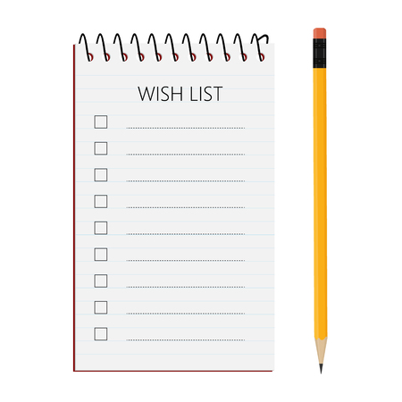 Vector illustration simple spiral notepad wish list and pencil isolated on white backgroundのイラスト素材