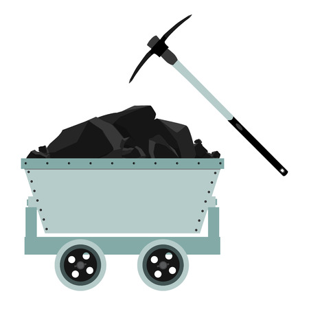 Coal, mine, trolley and pickaxe icon raster illustration. Energy and technology. Suitable for web apps, mobile apps and print media. Coal mine wagonの写真素材