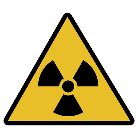 Raster illustration toxic sign, symbol. Warning radioactive zone in triangle icon isolated on white background. Radioactivity. Dangerous radiation area symbol. Chemistry poison plane mark.の写真素材