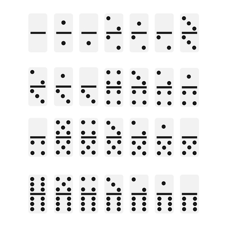 Vector illustration full set for a game of dominoes, top view. White domino bones, tiles isolated on white background.のイラスト素材