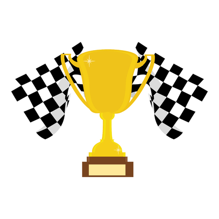 Vector illustration winner cup with crossed finish flags. First place conceptのイラスト素材