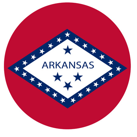 Round Arkansas state flag vector icon isolated on white background. USA Arkansas state flag buttonのイラスト素材