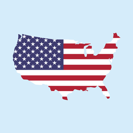 Vector illustration map of United States of America isolated on blue background. USA map flag iconのイラスト素材