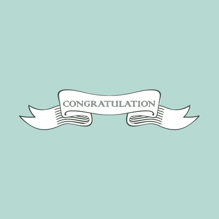 A Vector illustration of old vintage ribbon banner, drawing in engraving style with word Congratulation. Hand drawn design element.のイラスト素材