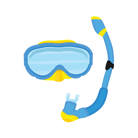 Vector illustration blue diving mask and snorkel isolated on white background. Diving equipment.のイラスト素材