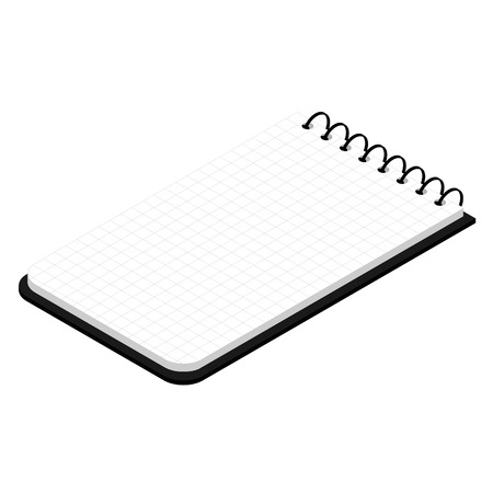 Vector illustration isometric black opened vertical spiral notepad notebook isolated on white background.のイラスト素材