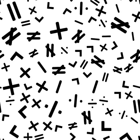 Mathematics seamless pattern, background with different math symbols . Black and white school...
