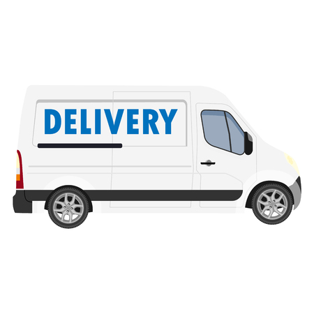Raster illustration white truck, van isolated on white background. Delivery car raster icon. Minivan. Delivery serviceの写真素材