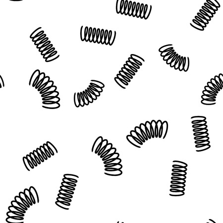  illustration black silhouette of spring seamless, pattern background. Metal spiral flexible wire...