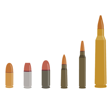 Vector illustration different types of bullets isolated on white background. Rifle bullets caliberのイラスト素材