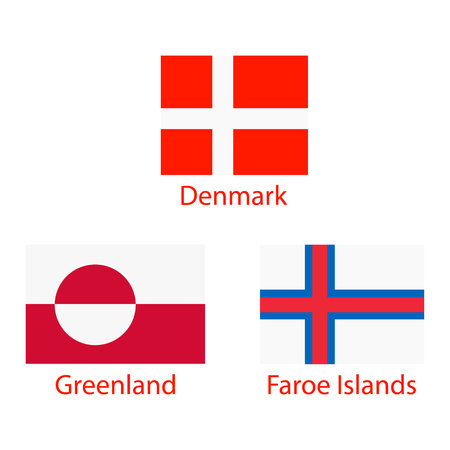 Collection Greenland, Denmark and Faroe Islands flags with names vector illustration set.のイラスト素材