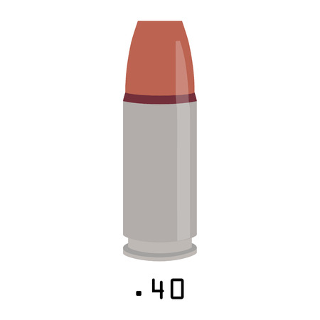 Raster illustration icon bullet 40 mm caliber isolated on white background. Ammunition