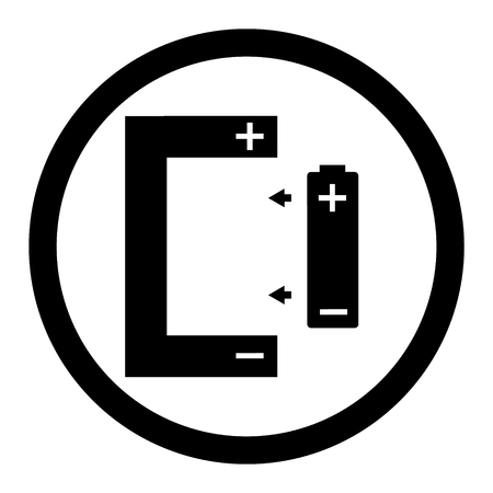 Raster illustration rechargeable battery simple, black and white sign, symbol isolated on white backgroundの写真素材