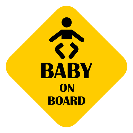 Raster illustration baby on a board sticker yellow isolated on white background. Baby on a board sign, symbol for carの写真素材