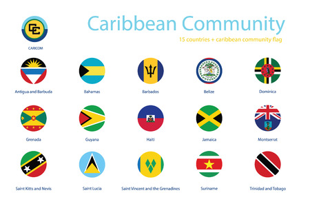 Caribbean Community member flags vector icon set. Round flag buttons of CARICOMのイラスト素材