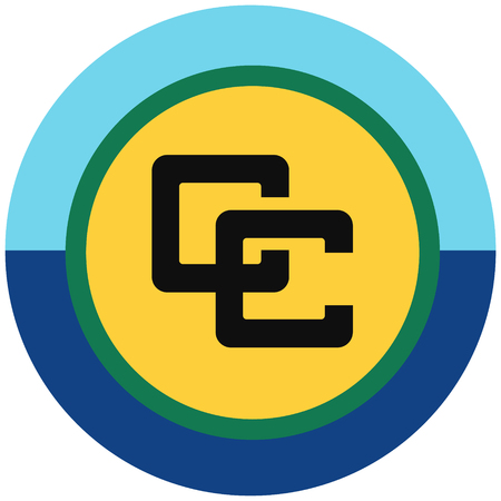 Round vector flag of Caricom.  Carribbean Community flag butoonのイラスト素材