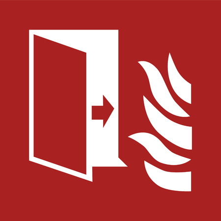 Open door, arrow and flame sign illustration on a red backgroundのイラスト素材
