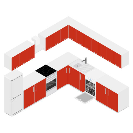 Illustration of 3D isometric modern kitchen interior.のイラスト素材
