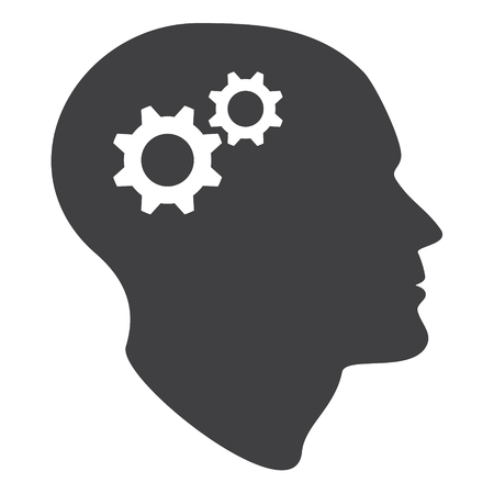 Human head silhouette with set of gears as a brain - idea and innovation conceptのイラスト素材