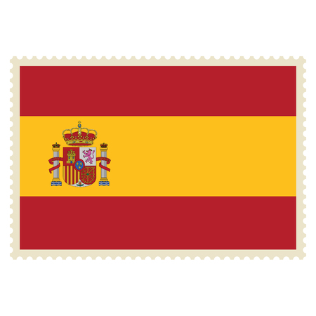 Vector icon Spain flag on postage stamp isolated on white background. Spain  flag buttonのイラスト素材