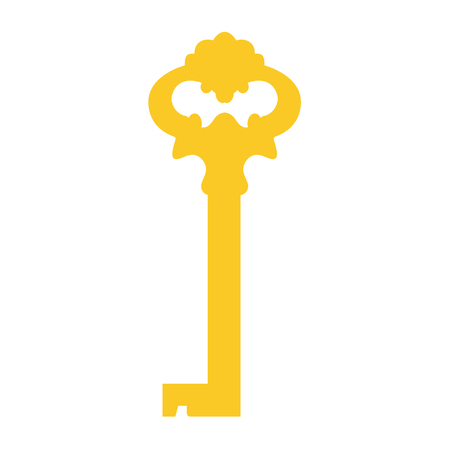 Vector illustration of golden old key silhouette. Vintage key icon. Ornamental, medieval, ancient keyのイラスト素材