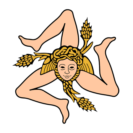 Sicily sign vector illustration. Coat of arms of Sicily, seal, emblem. Original Sicily coat of arms. Island in Italy.のイラスト素材
