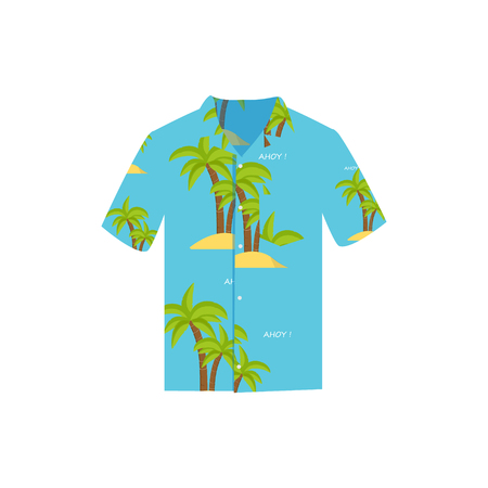 Vector illustration Hawaiian aloha shirt. Hawaii shirt aloha beach male cloth. Hawaii shirt adult clothing pattern design and modern flat hawaii shirt textile.のイラスト素材