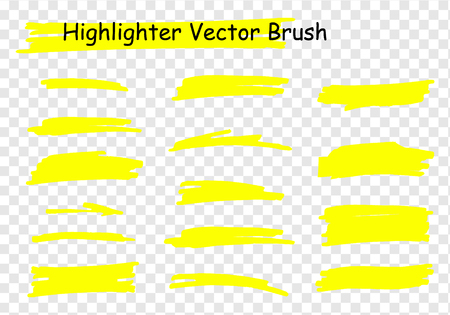 Vector highlighter brush set. Hand drawn yellow highlight marker stripes.のイラスト素材