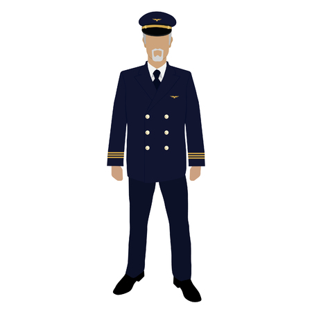 Confident pilot. Confident male pilot in uniform. Vector illustration. Profession pilot of aircraft. Man in uniform standing. Captainのイラスト素材