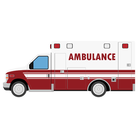 Ambulance Car. An emergency medical service, administering emergency care to those with acute medical problems. Side view. Vector illustrationのイラスト素材