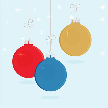 Vector illustration hanging decorative Christmas balls with ribbon and bow. Christmas, New year cardのイラスト素材