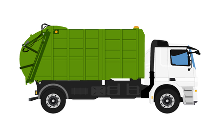 Garbage truck isolated on white background. Vehicle for waste collection. Vector illustrationのイラスト素材
