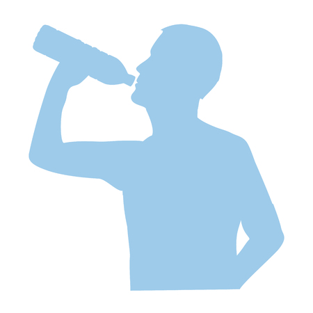 Silhouette of man drinking water from bottle flow into body. Illustration about healthy lifestyle.のイラスト素材