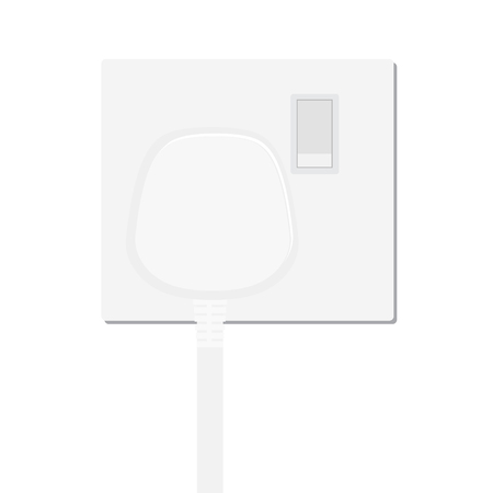 Realistic white plug inserted in electrical outlet power socket, isolated on white background. Icon...