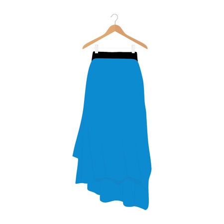 Vector blue skirt template, design fashion woman illustration. Women skirt on hangerのイラスト素材