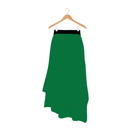 Vector green skirt template, design fashion woman illustration. Women skirt on hangerのイラスト素材