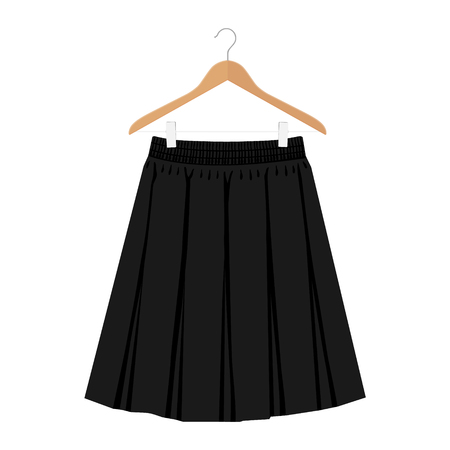 Vector black skirt template, design fashion woman illustration. Women box pleated skirt on hangerのイラスト素材