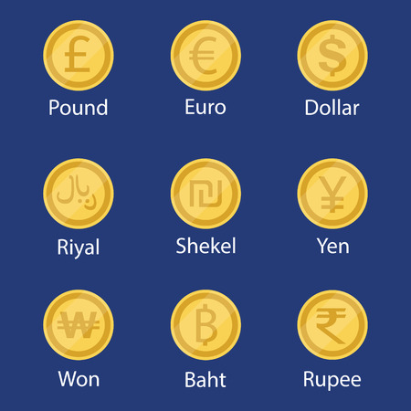World currency symbol coins set, collectionのイラスト素材